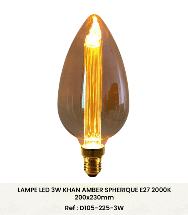 LAMPE LED 3W KHAN AMBER SPHR E27 2000K D105-225-3W â€“ Image 1
