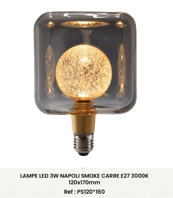 LAMPE LED 3W NAPOLI SMOK CARRE E27 3000K PS120160 â€“ Image 1