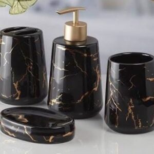 ACCESSOIRES SALLE DE BAIN 4PCS NOIR/DORE /9112-03